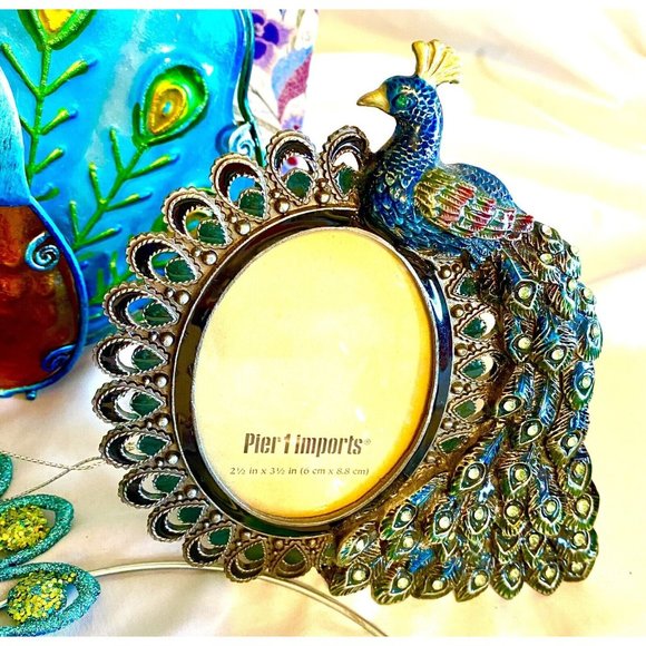 Peacock Accessories Lot Windchime Ring Holder Frame Glass Candle Holder and More - Picture 4 of 10